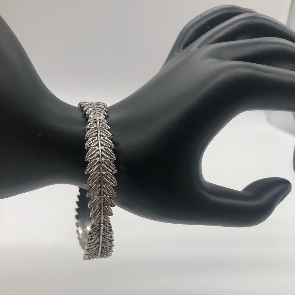 Leaf Braided SilverTone Bangle Bracelet